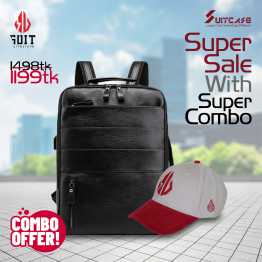 GuiSoHn Laptop Bag Artificial Leather Backpack With SUIT LIFESTYLE PREMIUM RED & WHITE CORDUROY CAP